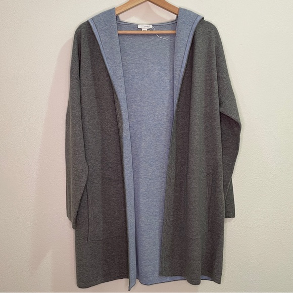 J. Jill Sweaters - J. Jill Pure Jill Wool Blend Hooded Open Front Long Sleeve Cardigan - Light Gray